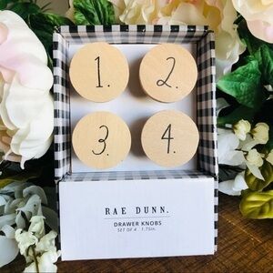 Rae Dunn Numbered Drawer Knobs Set of 4 Wooden Pulls NWT